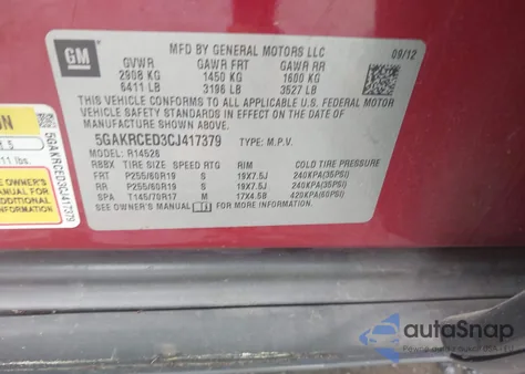 2012 Buick Enclave Leather z USA, uszkodzony, nr VIN 5GAKRCED3CJ417379